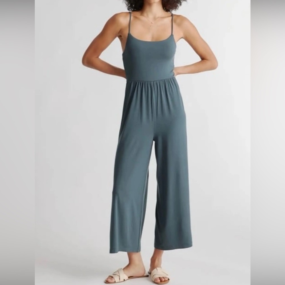 Quince Tencel Jersey Wide Leg Jumpsuit dark olive sz small